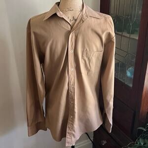 Vintage 70s Mens Tan Button Down Shirt Monte Carlo Size Small Minimalist